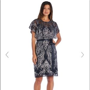 NWT R&M Richards sequin Navy Dress. Size 4P